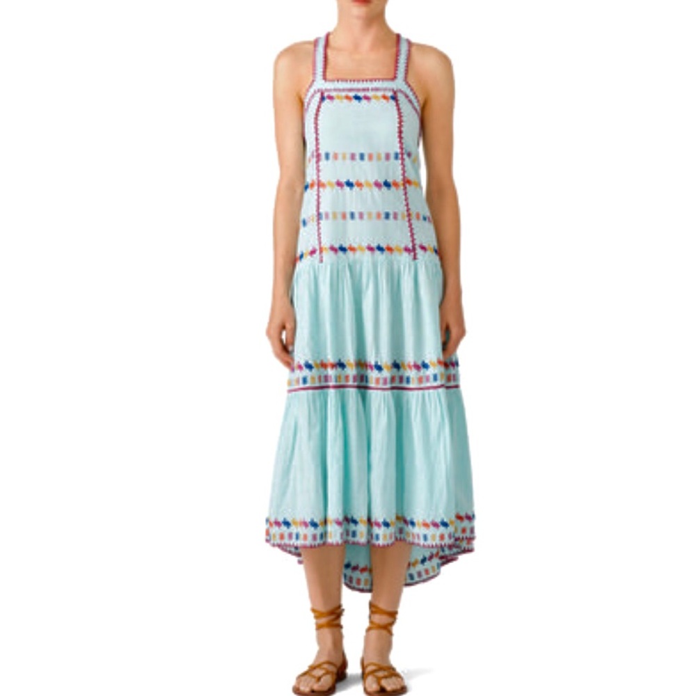 SAYLOR Mint Blue Tiered Maxi Dress with Multicolor Embroidery